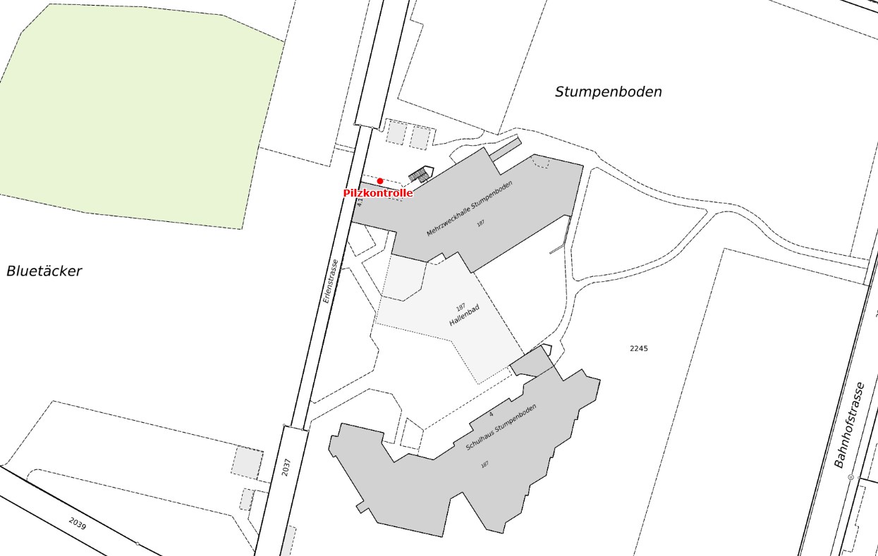 Situationsplan Schulhaus Stumpenboden mit Pilzkontrolle